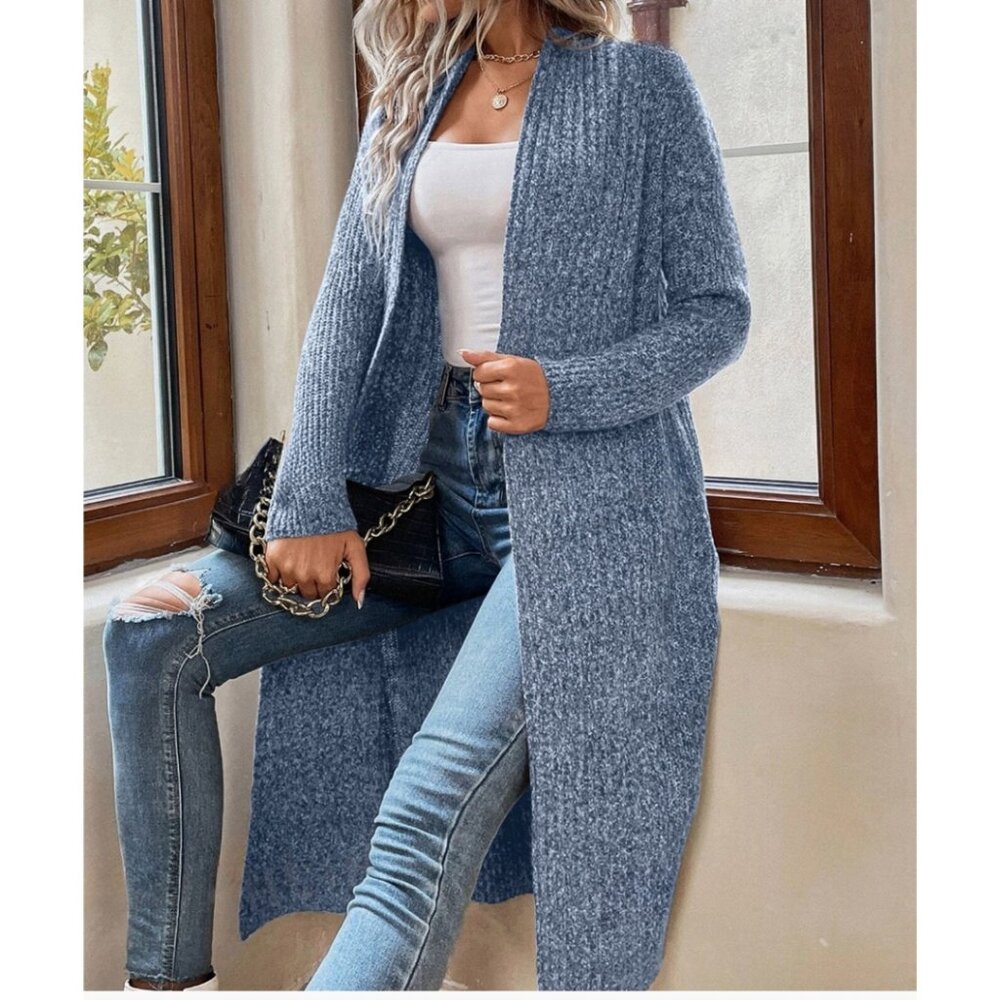 Blue Marled Drop Shoulder Duster Cardigan - Picture 2 of 7